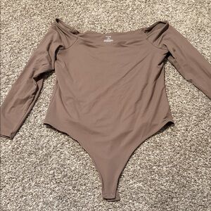 Nuuds Mocha Off The Shoulder Long Sleeve Bodysuit XL